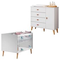 Berço Americano Ludmila com Cômoda Infantil Duda Branco Acetinado Bétula - Carolina Berço Americano Ludmila com Cômoda Infantil Duda Branco Acetinado Bétula - Carolina