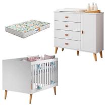 Berço Americano Ludmila Com Cômoda Infantil Duda Branco Acetinado Bétula E Colchão Gazin - Carolina Berço Americano Ludmila Com Cômoda Infantil Duda Branco Acetinado Bétula E Colchão Gazin - Carolina