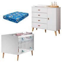 Berço Americano Ludmila com Cômoda Infantil Duda Branco Acetinado Bétula e Colchão Ortobom - Carolina Berço Americano Ludmila com Cômoda Infantil Duda Branco Acetinado Bétula e Colchão Ortobom - Carolina
