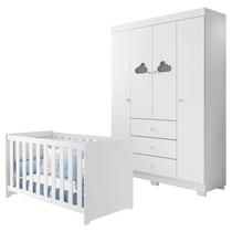 Berço Americano Mali e Guarda Roupa Infantil Ane Branco Brilho Phoenix Baby