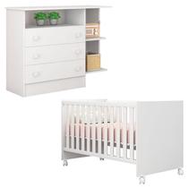 Berço Americano Mini Cama 100 e Cômoda Infantil com Nicho 104 Doce Sonho Branco Brilho Qmovi