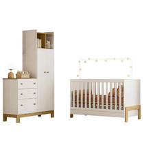 Berço Americano Mini Cama 4300 Fantasia e Guarda Roupa com Cômoda 4970 Q Encanto Slim Branco Acetinado Qmovi