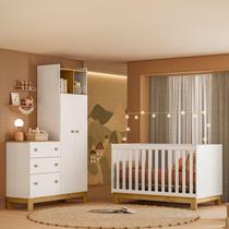 Berço Americano Mini Cama 4315 e Guarda Roupa com Cômoda 4970 Ambiente Q Encanto Slim Branco Acetinado Qmovi