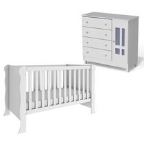 Berço Americano Mini Cama com Cômoda Infantil Ariel Branco Brilho Carolina