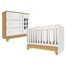 Berço Americano Mini Cama com Cômoda Infantil Malu Branco Acetinado Bétula Carolina - Carolina Baby