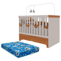 Berço Americano Mini Cama com Gaveta Antonella Off White Caramelo e Colchão Ortobom Canaã