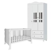 Berço Americano Mini Cama com Guarda Roupa 3 Portas Ariel Branco Brilho Carolina