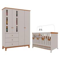 Berço Americano Mini Cama com Guarda Roupa Infantil Antonella 4 Portas Off White Caramelo - Canaã
