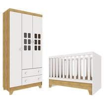 Berço Americano Mini Cama com Guarda Roupa Infantil Malu Branco Acetinado Bétula Carolina