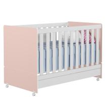 Berço Americano Mini Cama Com Rodízios Charme P14 Branco/Rosa - Mpozenato