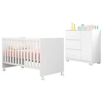 Berço Americano Mini Cama Doce Sonho 100 com Cômoda Infantil Duda Branco Brilho Phoenix Baby