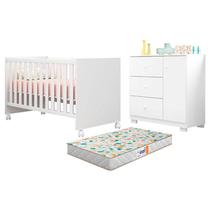 Berço Americano Mini Cama Doce Sonho 100 e Cômoda Infantil Duda Branco Brilho com Colchão Gazin Phoenix Baby