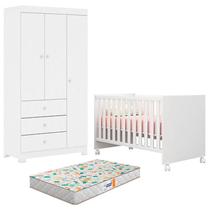 Berço Americano Mini Cama Doce Sonho 100 e Guarda Roupa Infantil Duda 3 Portas Branco Brilho com Colchão Gazin Phoenix Baby Berço Americano Mini Cama Doce Sonho 100 e Guarda Roupa Infantil Duda 3 Portas Branco Brilho com Colchão Gazin Phoenix Baby