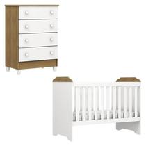 Berço Americano Mini Cama e Cômoda Mel Flat Branco Acetinado Amadeirado - Carolina