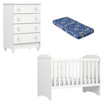 Berço Americano Mini Cama e Cômoda Mel Flat Branco Brilho com Colchão Ortobom - Carolina Berço Americano Mini Cama e Cômoda Mel Flat Branco Brilho com Colchão Ortobom - Carolina