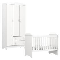 Berço Americano Mini Cama e Guarda Roupa Mel Flat Branco Brilho - Carolina