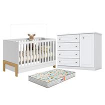 Berço Americano Mini Cama Fantasia Branco Acetinado Qmovi e Cômoda Infantil Americano Branco HP e Colchão Gazin - Henn Berço Americano Mini Cama Fantasia Branco Acetinado Qmovi e Cômoda Infantil Americano Branco HP e Colchão Gazin - Henn