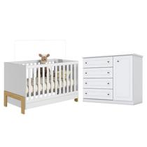 Berço Americano Mini Cama Fantasia Branco Acetinado Qmovi e Cômoda Infantil Americano Branco HP - Henn Berço Americano Mini Cama Fantasia Branco Acetinado Qmovi e Cômoda Infantil Americano Branco HP - Henn