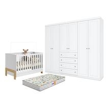 Berço Americano Mini Cama Fantasia Branco Acetinado Qmovi e Guarda Roupa Casal Americano 6 Portas Branco HP e Colchão Gazin Henn Berço Americano Mini Cama Fantasia Branco Acetinado Qmovi e Guarda Roupa Casal Americano 6 Portas Branco HP e Colchão Gazin Henn