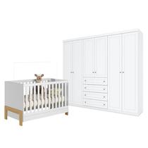 Berço Americano Mini Cama Fantasia Branco Acetinado Qmovi e Guarda Roupa Casal Americano 6 Portas Branco HP Henn