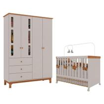 Berço Americano Mini Cama Guarda Roupa Infantil Antonella 4 Portas Off White Caramelo - Canaã Berço Americano Mini Cama Guarda Roupa Infantil Antonella 4 Portas Off White Caramelo - Canaã