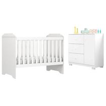 Berço Americano Mini Cama Mel com Cômoda Infantil Duda Branco Brilho Phoenix Baby