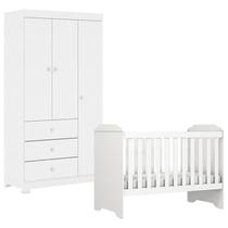 Berço Americano Mini Cama Mel com Guarda Roupa Duda 3 Portas Branco Brilho Phoenix Baby
