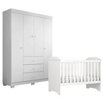 Berço Americano Mini Cama Mel com Guarda Roupa Duda 4 Portas Branco Brilho Phoenix Baby