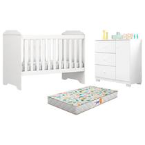 Berço Americano Mini Cama Mel e Cômoda Infantil Duda Branco Brilho com Colchão Gazin Phoenix Baby