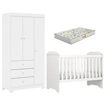 Berço Americano Mini Cama Mel e Guarda Roupa Duda 3 Portas Branco Brilho com Colchão Gazin Phoenix Baby Berço Americano Mini Cama Mel e Guarda Roupa Duda 3 Portas Branco Brilho com Colchão Gazin Phoenix Baby