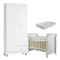 Berço Americano Mirelle com Colchão Gazin e Guarda Roupa Ternura Baby 3 Portas Branco Brilho - Incorplac Berço Americano Mirelle com Colchão Gazin e Guarda Roupa Ternura Baby 3 Portas Branco Brilho - Incorplac