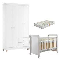 Berço Americano Mirelle com Colchão Gazin e Guarda Roupa Ternura Baby 4 Portas Branco Flex - Incorplac