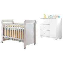 Berço Americano Mirelle com Cômoda Infantil Duda Branco Brilho Phoenix Baby