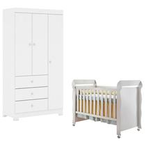 Berço Americano Mirelle com Guarda Roupa 3 Portas Duda Branco Brilho Phoenix Baby Berço Americano Mirelle com Guarda Roupa 3 Portas Duda Branco Brilho Phoenix Baby