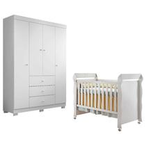 Berço Americano Mirelle com Guarda Roupa 4 Portas Duda Branco Brilho Phoenix Baby