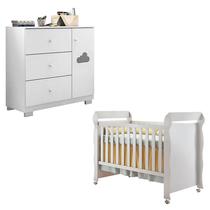 Berço Americano Mirelle e Cômoda Infantil Ane Branco Brilho Phoenix Baby