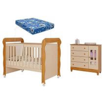 Berço Americano Mirelle E Cômoda Infantil Ariel Com Porta Off White Bétula Com Colchão Ortobom Carolina Baby