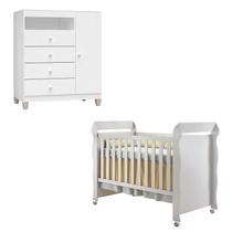 Berço Americano Mirelle e Cômoda Infantil Ternura Baby Branco Brilho - Incorplac