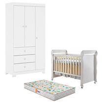 Berço Americano Mirelle e Guarda Roupa 3 Portas Duda Branco Brilho com Colchão Gazin Phoenix Baby Berço Americano Mirelle e Guarda Roupa 3 Portas Duda Branco Brilho com Colchão Gazin Phoenix Baby