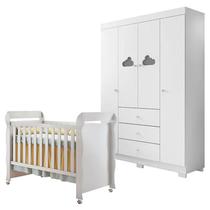 Berço Americano Mirelle e Guarda Roupa Infantil Ane Branco Brilho Phoenix Baby