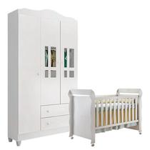 Berço Americano Mirelle e Guarda Roupa Infantil Ariel 3 Portas Branco Brilho - Carolina Berço Americano Mirelle e Guarda Roupa Infantil Ariel 3 Portas Branco Brilho - Carolina