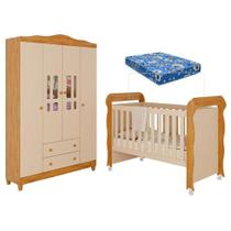 Berço Americano Mirelle E Guarda Roupa Infantil Ariel 4 Portas Off White Bétula Com Colchão Ortobom- Carolina Baby Berço Americano Mirelle E Guarda Roupa Infantil Ariel 4 Portas Off White Bétula Com Colchão Ortobom- Carolina Baby