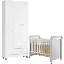 Berço Americano Mirelle e Guarda Roupa Ternura Baby 3 Portas Branco Brilho - Incorplac