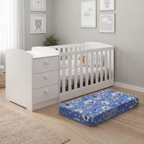 Berço Americano Multifuncional Atlanta com Cômoda 3 Gavetas Branco Brilho com Colchão - Reller