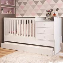 Berço Americano Multifuncional Branco Vira Cama com Cama Auxiliar Trocador e 3 Gavetas Berço Americano Multifuncional Branco Vira Cama com Cama Auxiliar Trocador e 3 Gavetas