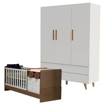 Berço Americano Multifuncional Selena e Guarda Roupa Infantil Lorena 3 Portas Branco Acetinado Amadeirado - Carolina - Carolina Baby