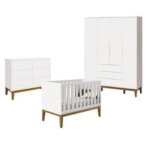 Berço Americano New Classic com Cômoda Classic e Guarda Roupa Classic Elfe Branco Acetinado com Pés Madeira - Reller Berço Americano New Classic com Cômoda Classic e Guarda Roupa Classic Elfe Branco Acetinado com Pés Madeira - Reller