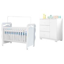 Berço Americano New Nanda com Cômoda Infantil Duda Branco Brilho Phoenix Baby