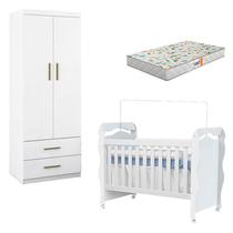 Berço Americano New Nanda com Guarda Roupa Chiara 2 Portas Branco Brilho e Colchão Gazin Phoenix - Phoenix Baby