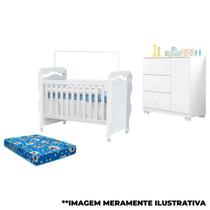 Berço Americano New Nanda e Cômoda Infantil Duda Branco Brilho com Colchão Phoenix Baby